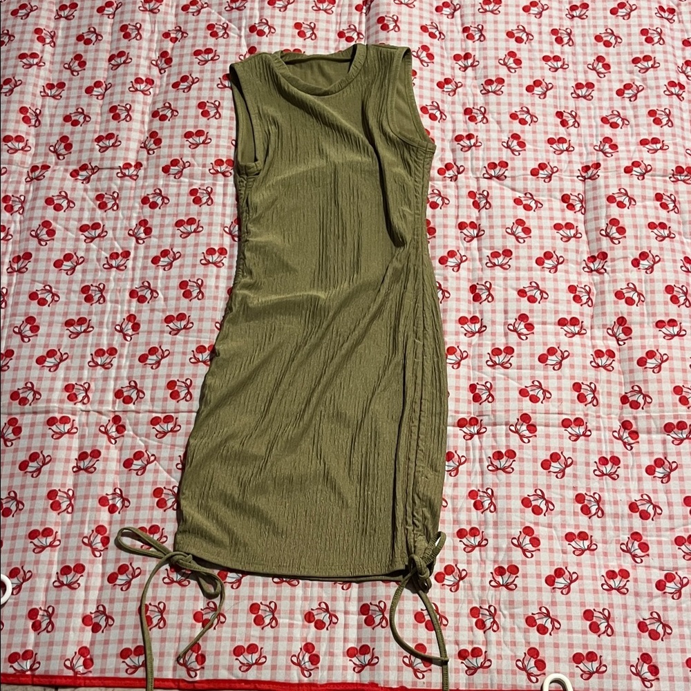 SHEIN Olive Green Ruched Midi Dress
